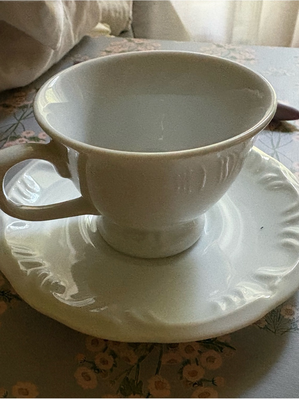 Small Vintage Schmidt cup and saucer White 2.5" Adorable